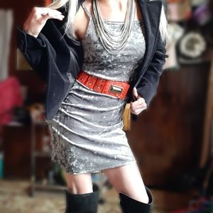 Velvet bodycon Spaghetti Strap Dress M Olive Green